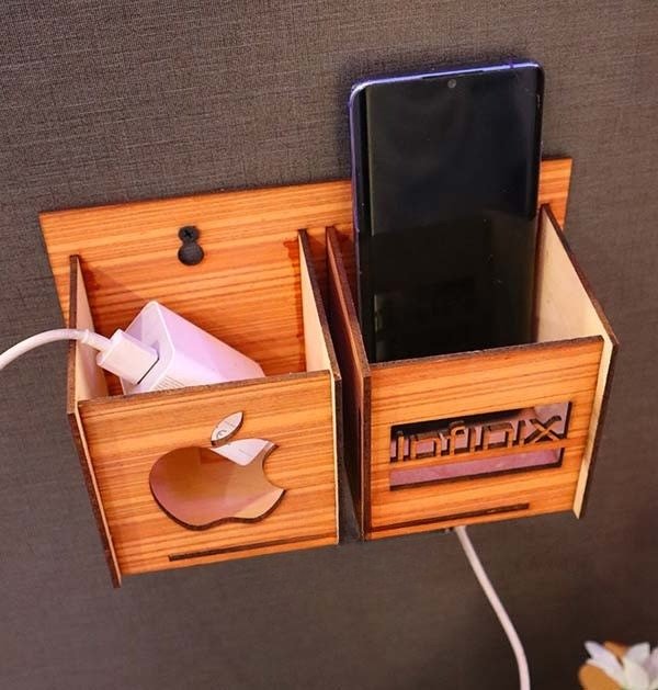 Wooden Wall Phone Charging Station & Cable Organizer - Image 2