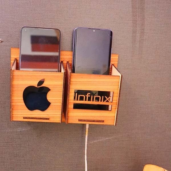 Wooden Wall Phone Charging Station & Cable Organizer - Image 5