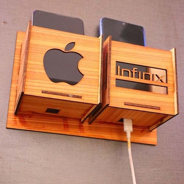 Wooden Wall Phone Charging Station & Cable Organizer - Image 3