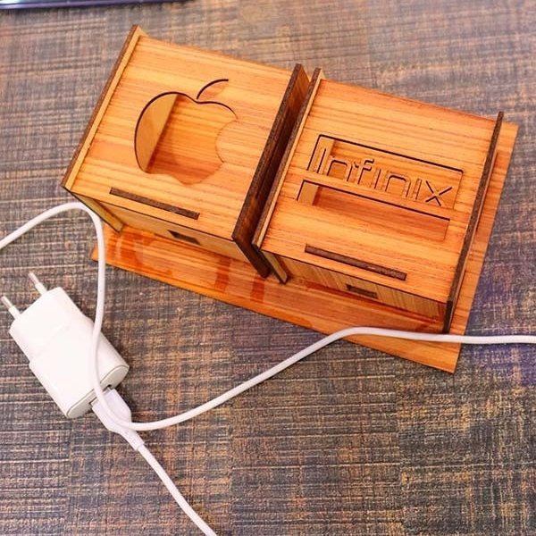 Wooden Wall Phone Charging Station & Cable Organizer - Image 4