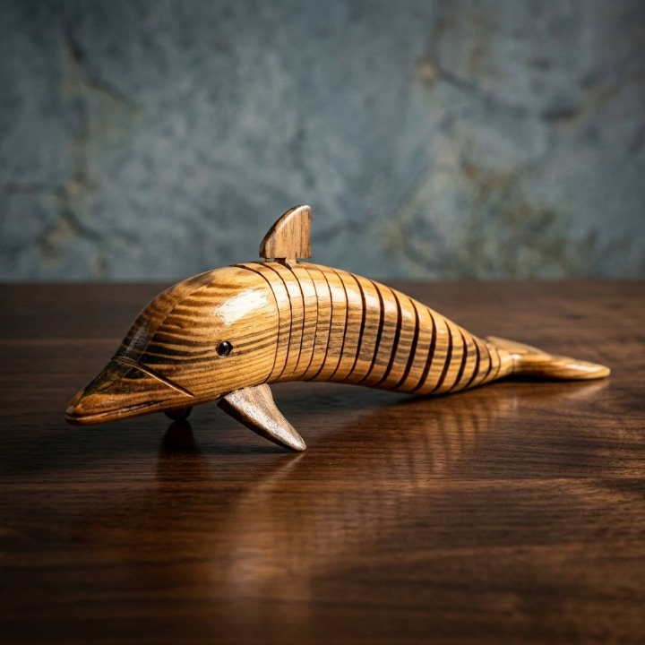 OceanFlex Dolphin – Handcrafted Articulated Wooden Desk Sculpture - Image 3