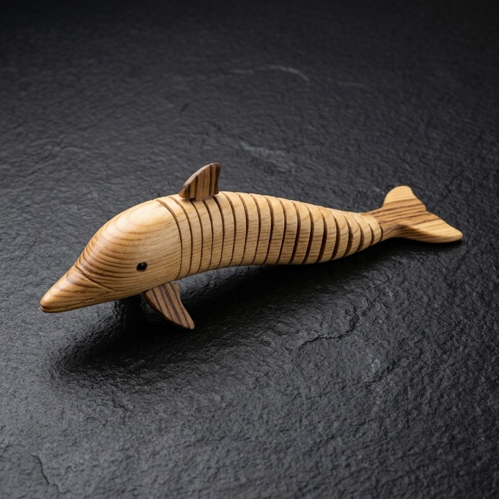 OceanFlex Dolphin – Handcrafted Articulated Wooden Desk Sculpture - Image 2