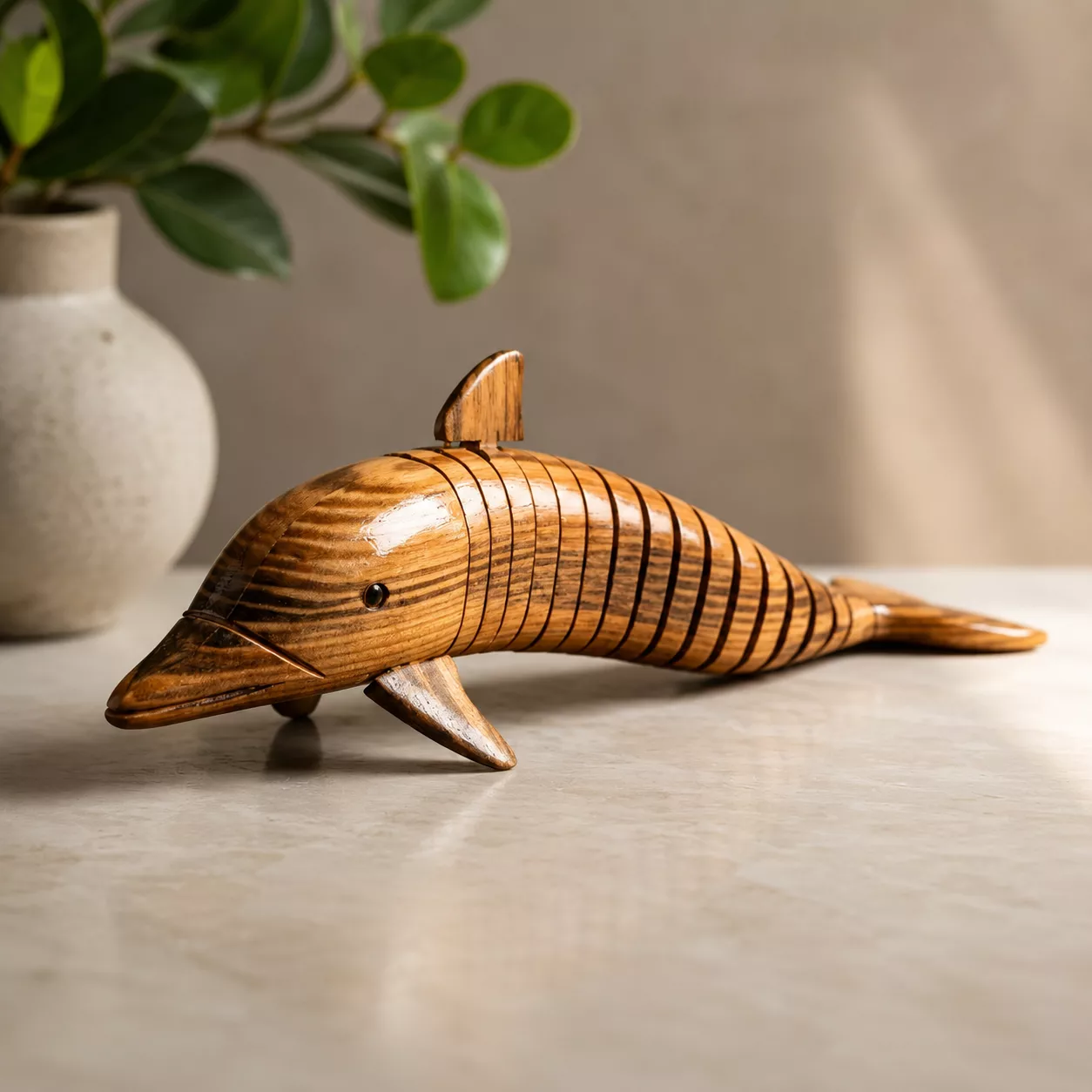 OceanFlex Dolphin – Handcrafted Articulated Wooden Desk Sculpture