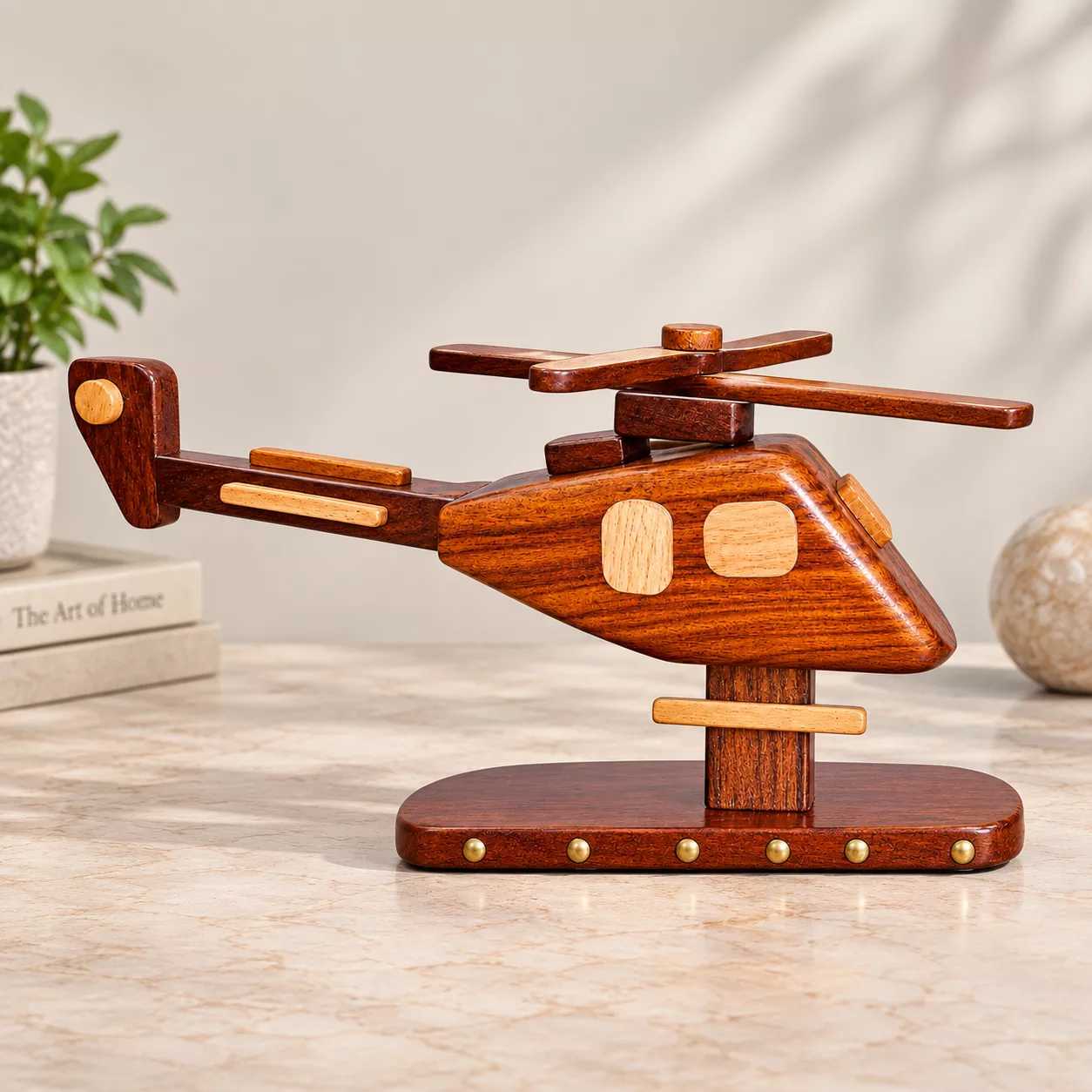Royal AeroCraft Wooden Helicopter – Premium Decorative Showpiece