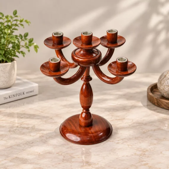 Royal Woodcrest Candelabra – 5-Arm Wooden Candle Holder