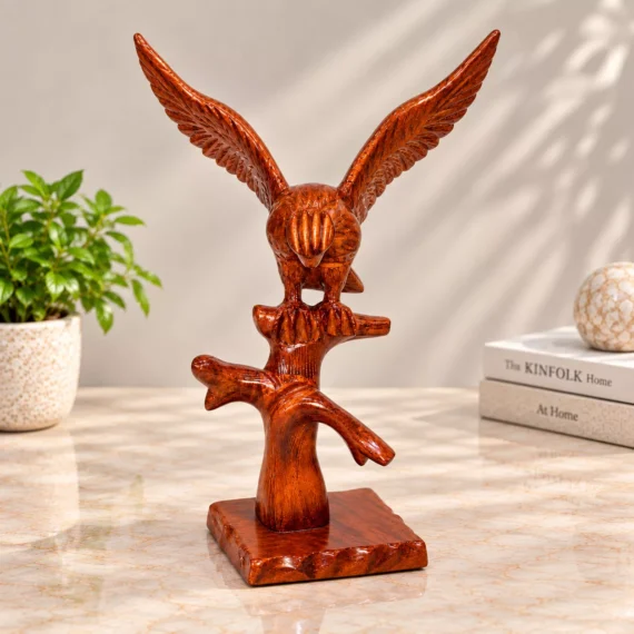 Wings of the Ancient Grove – Hand-Carved Wooden Eagle Sculpture